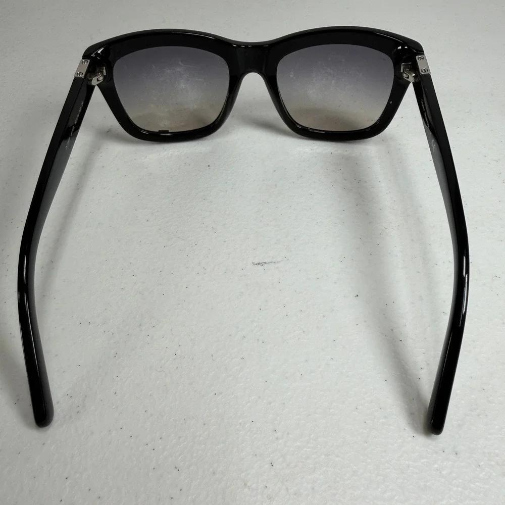 Tory Burch Sunglasses Square Black TY 7075 Silver Logo Grey Gradient Lens